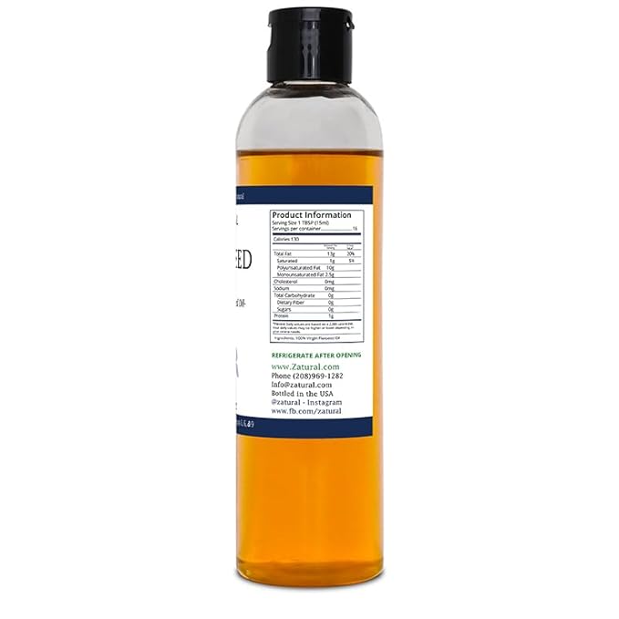 Zatural Flaxseed Oil Organically Grown 100% Pure Flax Seeds Cold Pressed Vegan Omega Fatty Acids (8oz)