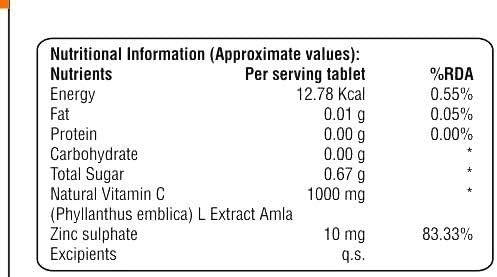 Vitamin C 1000 mg with Zinc- Antioxidants - Immune Support - 20 Effervescent Tablets - Orange Flavour