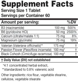 MyoCalm 60 Vegetarian Capsules | Valerian 175mg, Passion Flower 100mg, Black Cohosh 100mg, Calcium 75mg, Magnesium 75mg, b3(niacinamide), b6(Pyridoxine HCI)