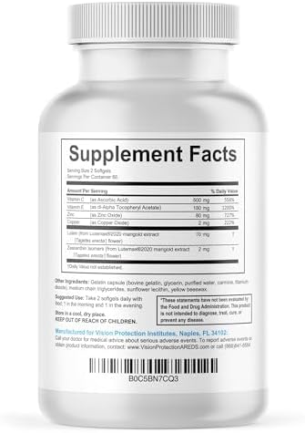 AREDS 2 Eye Vitamin & Mineral Supplement for Ocular Health, Lutemax 2020 with Natural Eye Institute AREDS 2 Study Ingredients Lutein, Vitamin C, & Zeaxanthin, 120 Mini Softgels