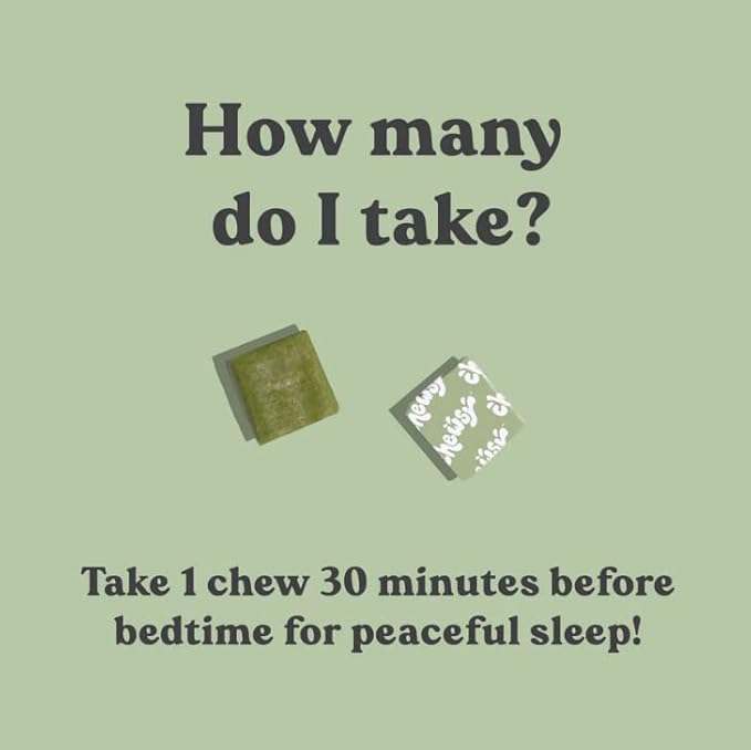Chewsy Peaceful Sleep Chews, Sleep Support, 3 mg Melatonin, 200 MGS L-Theanine, Chamomile, Lemon Balm, Magnolia, Nighttime Sleep Aid, Naturally Minty Chews, Promotes restful Sleep, 30-Day Supply (1)