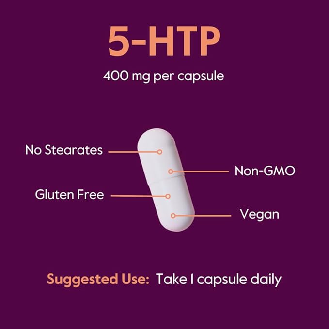 BESTVITE 5-HTP 400mg per Capsule (60 Vegetarian Capsules) - No Stearates - Vegan - Non GMO - Gluten Free - Extra Strength 5HTP