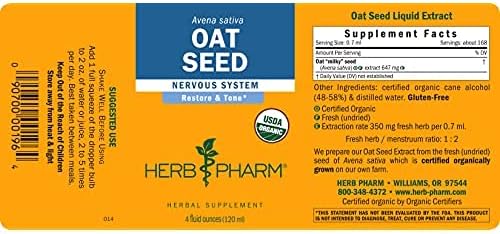 Herb Pharm Certified Organic Oat Seed Liquid Extract for Nervous System Support - 4 Ounce