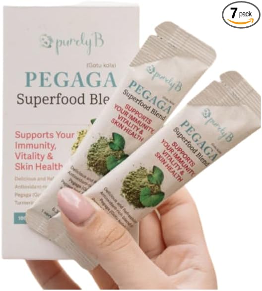 Pegaga Herbal Supplement Travel Pack, Traditional Malay Blend with Turmeric, 7 Sachets