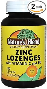 Nature's Blend Zinc Lozenges + Vitamin C & B6,120 Lemon Lozenges (Pack of 2)