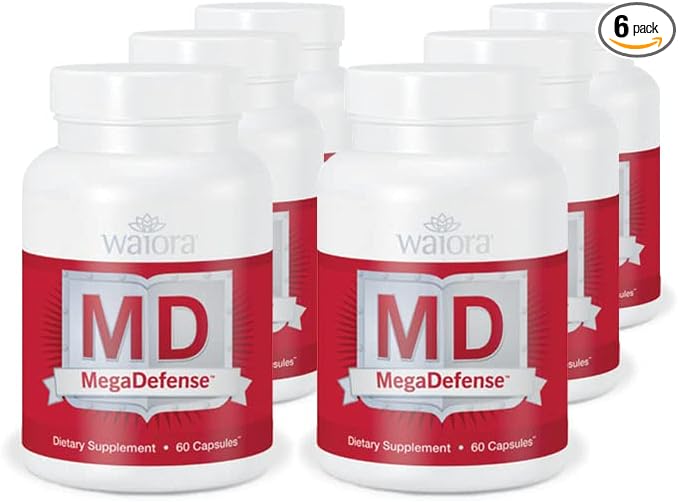 Waiora MegaDefense Mushroom Capsules (6 Bottles), Supplement for Daily Wellness, 6 Mushroom Supplement: Reishi, Turkey Tail, Cordyceps, Maitake, Agaricus & Shiitake, Non-GMO (60 Veggie Caps)