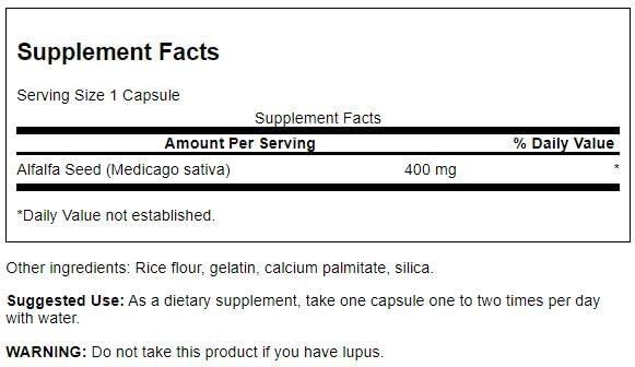 Swanson Full Spectrum Alfalfa Seed 400 Milligrams 60 Capsules