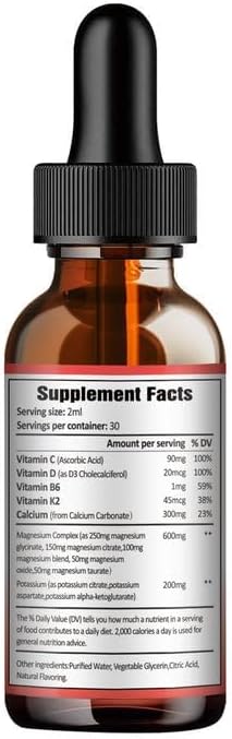 Potassium Magnesium Supplement Liquid Drops - Vitamin K 2 Potassium Supplement Complex Magnesium Glycinate Liquid Citrate Oil High Absorption Potasio Support Bone, Muscle, Leg Cramps, Immune Support
