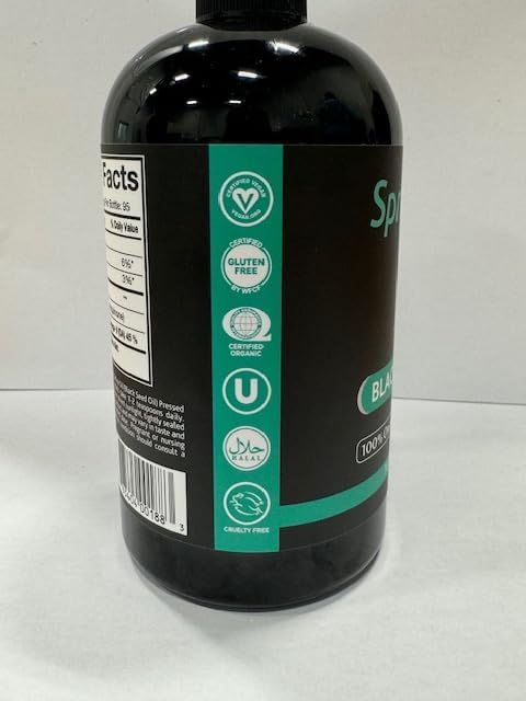 SprinJene Naturalยฎ 100% Pure Organic Black Seed Oil Cold Pressed for Oral Wellness, Nigella Sativa Black Seed Oil, Black Cumin Seed Oil Organic, Omega 3 6 9, Nourishes Skin, Supports Joint, 16 fl oz