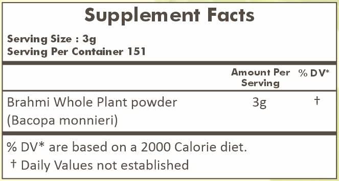 HERBAL HILLS Brahmi Powder Bacopa Monnieri Hair Care 454 GMS | 16 oz Pack of 1