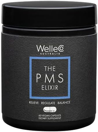 WelleCo The PMS Elixir Premenstrual Support Supplement for Women, Magnesium and Ashwagandha Capsules with Iron, Iodine, Broccoli Sprouts, Vitex, Chromium & B Vitamins, Vegan & Gluten Free, 60 Capsules