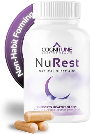 CogniTune Natural Sleep Supplement - Non Habit Forming Sleeping Pills, Non Drowsy Herbal Sleep Aid Formula w/Melatonin, Valerian Root, Lemon Balm, Chamomile, GABA, L-Theanine, Magnesium, Amino Acids