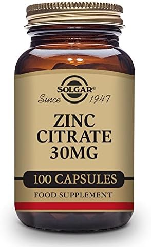 Solgar Zinc Citrate 30 Mg, 100 Vegetable Capsules - Zinc for Healthy Skin, Immune Support 100 Servings, 100 Count