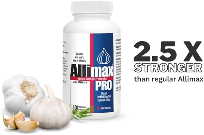 Allimax Pro 450mg 100 Vegicaps. Allicin Garlic Supplement to Support Your Body’s Immune Function. With Stabilized Allicin Extracted from Clean & Sustainable Spanish Grown Garlic. Professional Strength