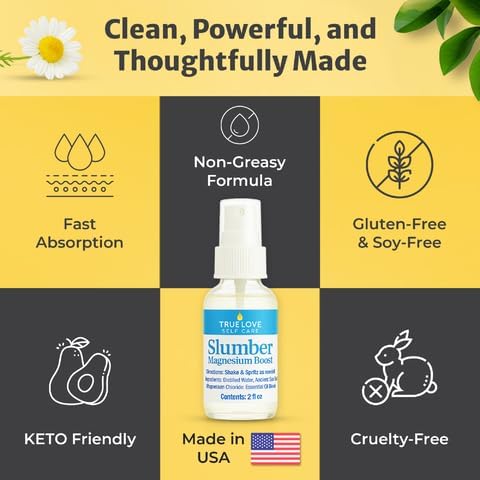 True Love Slumber Magnesium Boost | Essential Oil Aromatherapy Spray with Lavender & Chamomile | Pure Magnesium Spray for Feet | Magnesium & Trace Minerals for Relaxation & Mood Enhancement 2 fl Oz