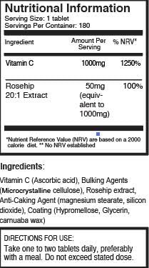 pureclinica Vitamin C with Rosehip – 2000mg (1000mg VIT C & 1000mg Rosehip Extract) x 360 Tablets – 1 Years Supply!