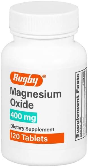 Rugby Magnesium Oxide 400 mg Tablets - Dietary Supplement - Gluten-Free - 120 Count