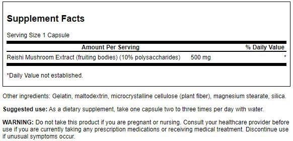 Swanson Reishi Mushroom Extract 500 Milligrams 90 Capsules