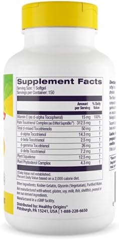 Healthy Origins Tocomin SupraBio (Tocotrienols), 50 mg - Supports Heart Health & Cardiovascular System - Tocotrienol & Vitamin E Supplement - Gluten-Free Skin Support - 150 Softgels