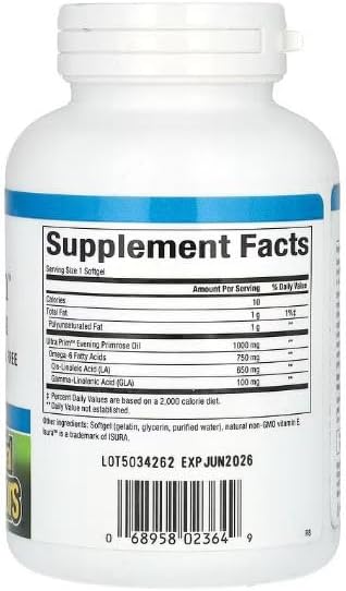 Natural Factors Ultra Prim Evening Primrose Oil 1000mg, A Natural Source of Omega-6 GLA, 90 Softgels