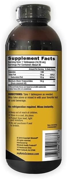 KETO SCIENCE Ketogenic MCT Oil, Dietary Supplement, Made from 100% Coconuts, Promotes Energy, Unflavored, 15 Fl Oz