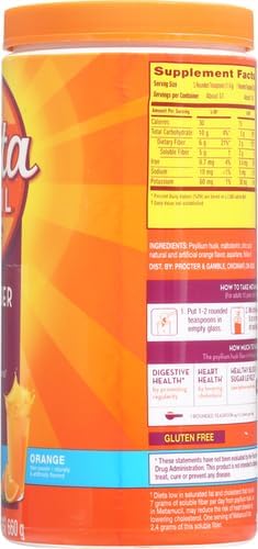 Metamucil, Daily Psyllium Husk Powder Supplement, Sugar-Free Powder, 4-in-1 Fiber for Digestive Health, Orange Flavored Drink, 114 teaspoons, 1.4 Pound (Pack of 2)