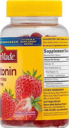 Nature Made Melatonin 2.5 mg Gummies, 100% Drug Free Sleep Aid for Adults, 130 Gummies, 130 Day Supply (Pack of 2)