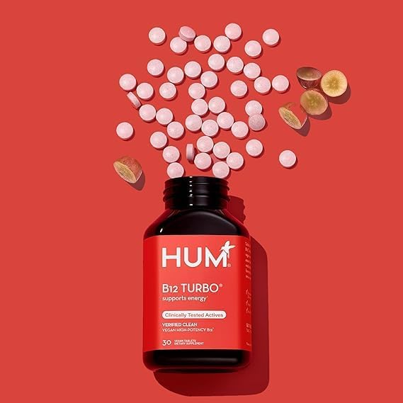 HUM B12 Turbo - Daily Energy & Calcium Support & Mood Support + Hormone Balance - Non-GMO, Gluten-Free, Vegan (30-Count)