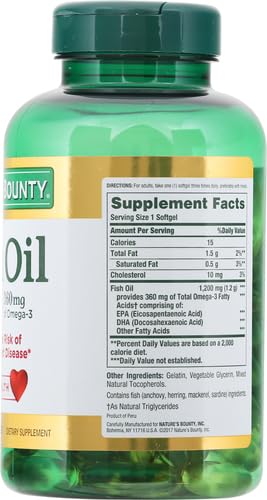 Nature's Bounty Fish Oil, Dietary Supplement, Omega 3, Supports Heart Health, 1200 Mg, 120 Rapid Release Softgels