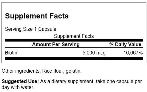 Swanson Biotin Vitamin B7 5000 mcg 100 Capsules