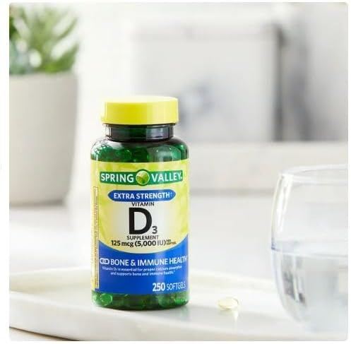 Vitamin D3 5000iu, 125 mcg per Softgel, Healthy Muscle Function, and Immune Support, Non-GMO, Gluten Free and Dairy Free Vitamin D Supplement, 250 Count