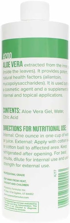 Systemic Formulas AO – Aloe Vera 16 Fl Oz BioExtract #200. 3-4x Concentration of Aloe Vera Extract from Inner Gel Rich. for Internal & External use.
