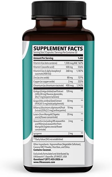 Visibili-T Extra Strength with AREDS 2 Formula - Vitamin Supplement for Eye Health & Vision Support - Lutein, Zeaxanthin, Chromium, Carrot, Bilberry, Grape Seed Extract & Ginkgo Biloba - 60 Capsules