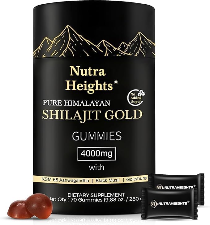 Himalayan Shilajit Gummies Gold – No Added Sugar – Ashwagandha, Gokshura, Fulvic Acid & 85+ Trace Minerals – Natural Supplement for Men & Women – 70 Vegan Gummies – Non-GMO & Organic