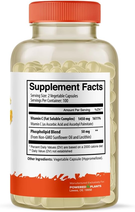 Liposomal Vitamin C Capsules 1500mg Buffered High Absorption VIT C, Immune System & Collagen Booster, 1500 mg High Dose Fat Soluble Immunity Support Ascorbic Acid Supplement (200 Capsules) Vegan
