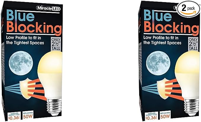 Miracle LED 3W Blue Blocking Warm Yellow Tight-Spaces Sleep Bulb Replacing Up to 50W to Replicate Setting Sun and Produce Melatonin Organically, Amber Glow, 609013 (Pack of 2)