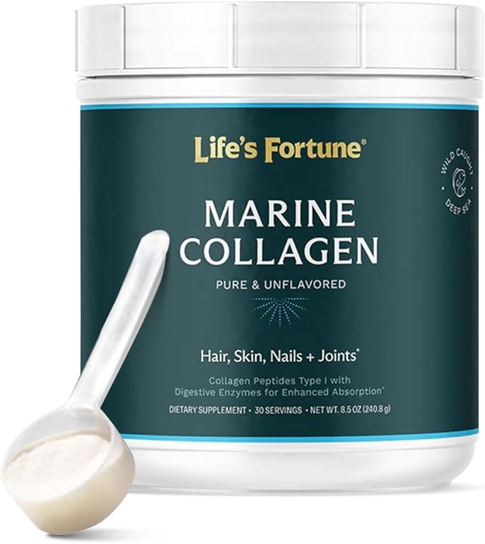 Life’s Fortune Pure Unflavored Marine Collagen Peptide Type 1 Supplement for Hair, Skin, Nails & Joints, 30 Servings Powder