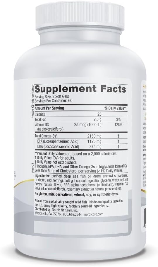 Nordic Naturals ProOmega 2000-D, Lemon Flavor - 120 Soft Gels - 2150 mg Omega-3 + 1000 IU D3 - Ultra High-Potency Fish Oil - EPA & DHA - Brain, Heart, & Immune Health - Non-GMO - 60 Servings