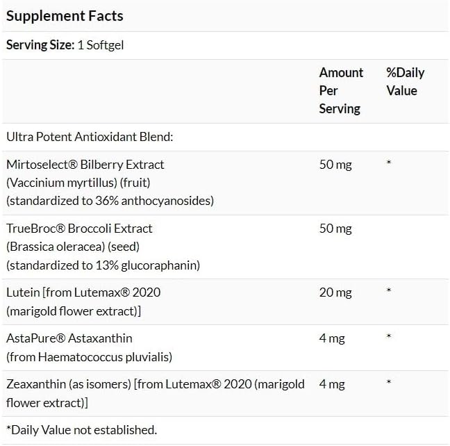 Swanson Vision Defense Antioxidant Vision Health Supplement Lutein Zeaxanthin Astaxanthin Broccoli Extract Bilberry Extract 60 Softgels Sgels