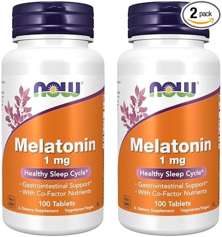 NOW Supplements, Melatonin 1 mg, with Co-Factor Nutrients, Healthy Sleep Cycle*, 100 Tablets (Pack of 2)