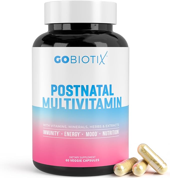GOBIOTIX Postpartum Vitamins for Breastfeeding Moms - Postnatal Lactation Supplement with Organic Herbs, Minerals, Nutrients for New Mothers and Baby - Postpartum Essentials, Non GMO, Vegan, 60 Caps