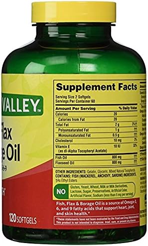 Spring Valley Fish, Flax & Borage Oil Dietary Supplement Softgels, 120 Count (Pack of 2)