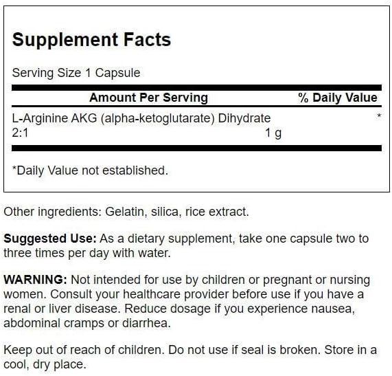 Swanson Amino Acid Maximum Strength Arginine Akg Nitric Oxide Enhancer 1000 Milligrams 90 Capsules
