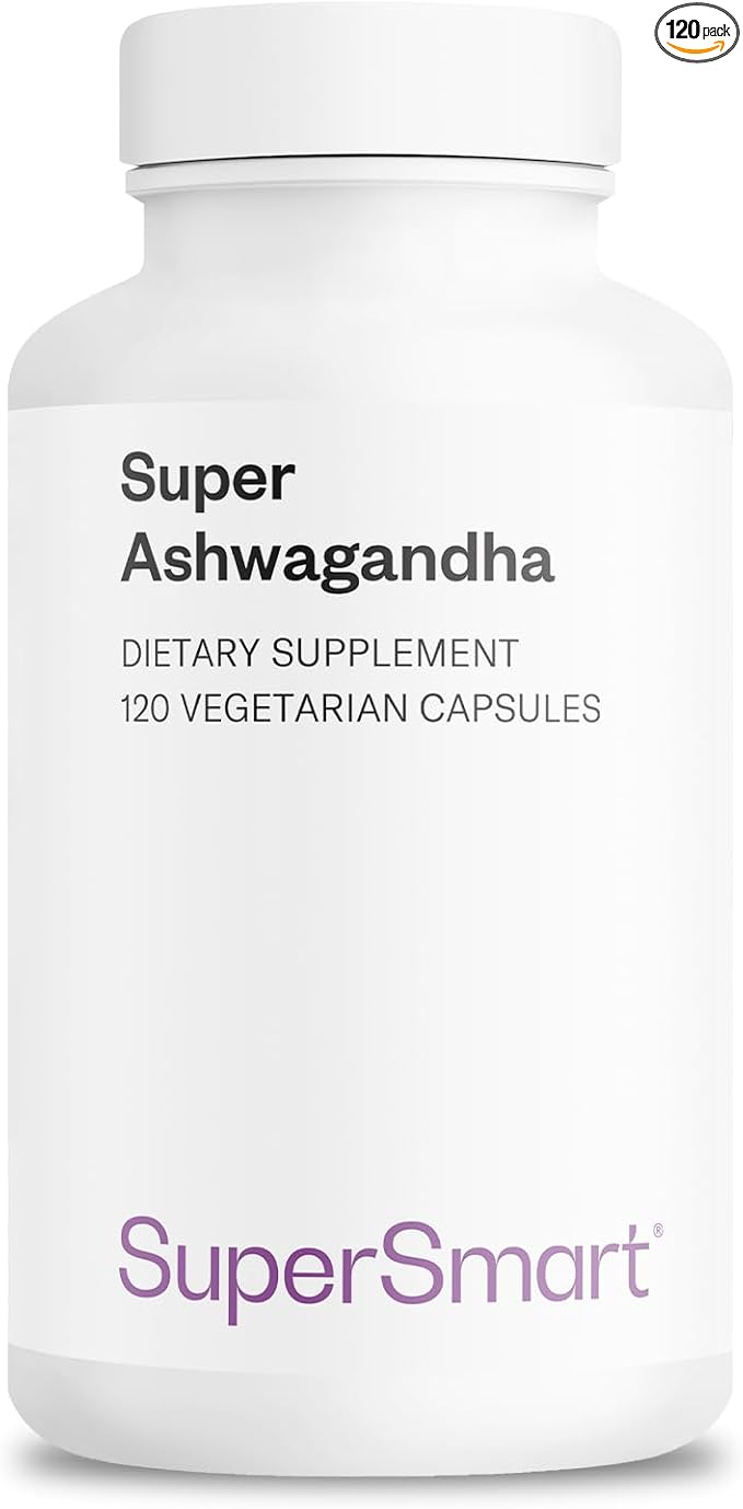 SuperSmart - Super Ashwagandha 600mg per Day (Patented) - KSM-66 Ashwagandha - High Potency 5% Withanolides | Non-GMO & Gluten Free - 120 Vegetarian Capsules
