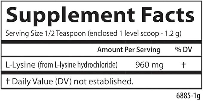 Carlson - L-Lysine Powder, Free-Form Amino Acid, 960 mg, Supports Healthy Tissue & Muscle Development, 3.53 oz (100 g)