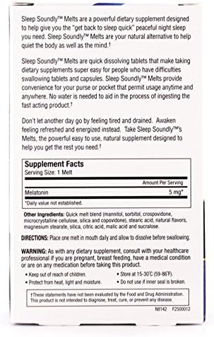 Sleep Soundly Melatonin Melts 5 mg Berry Flavor, Night time Sleeping Aid for Adults, Fast Acting Sleep Formula, 60 Count, White