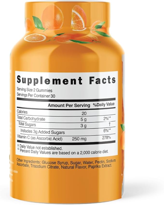 MYVIDAPURE Vitamin C Gummy Slices Natural Orange Flavor Non-GMO Vegan Friendly Gluten Free Gelatin Free (60 Gummies)