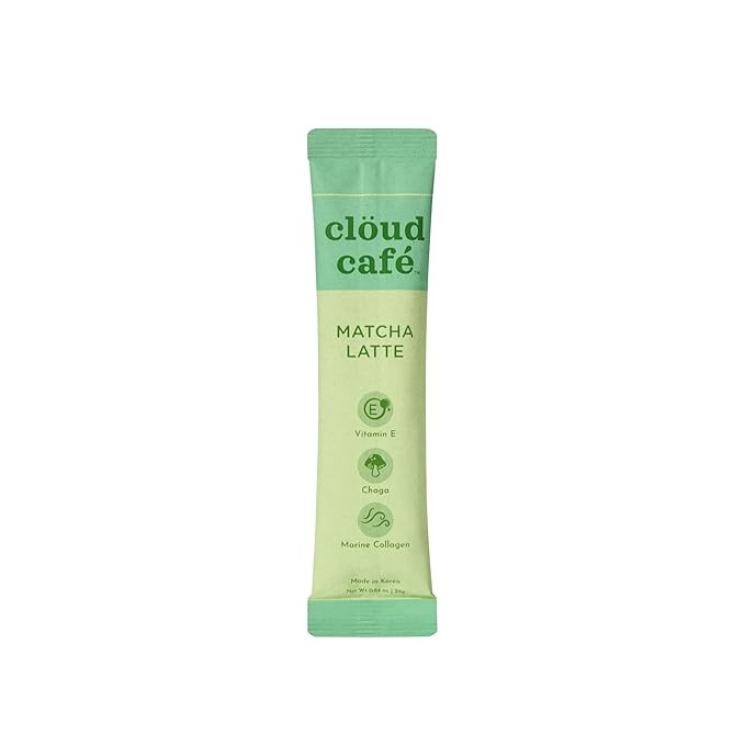 Clöud Café Collagen Infused Matcha Latte Instant Tea Powder - Vitamin E, Chaga Mushrooms Powder, & Marine Collagen Instant Tea (10 Sachets)