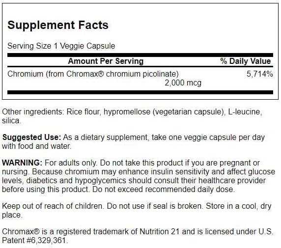 Swanson Chromax 2000 2000mcg 60 Veg Capsules
