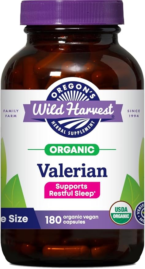 Oregon's Wild Harvest Non-GMO Organic Valerian Capsules Non Habit Forming Herbal Sleep Aid, Melatonin Free, 180Count